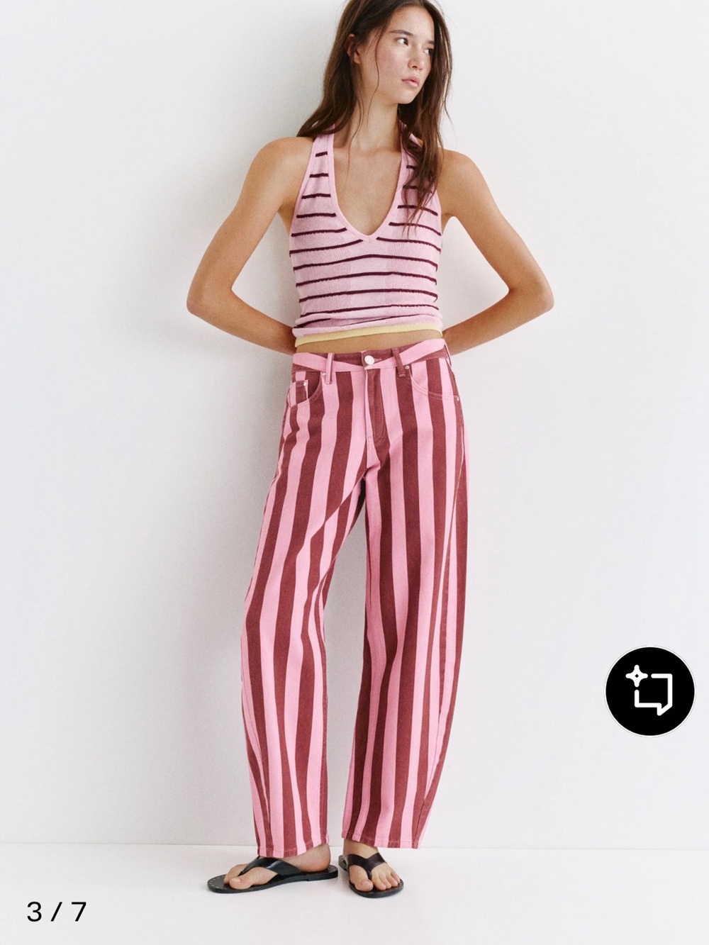 NWT Striped Wide-Leg Pants in Pink and Burgundy Size S/M